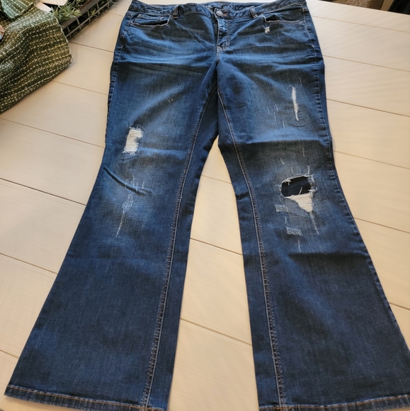 Lane Bryant Denim - Women's Plus Size Lane Bryant Low Rise Wide Leg Dark Denim Jeans